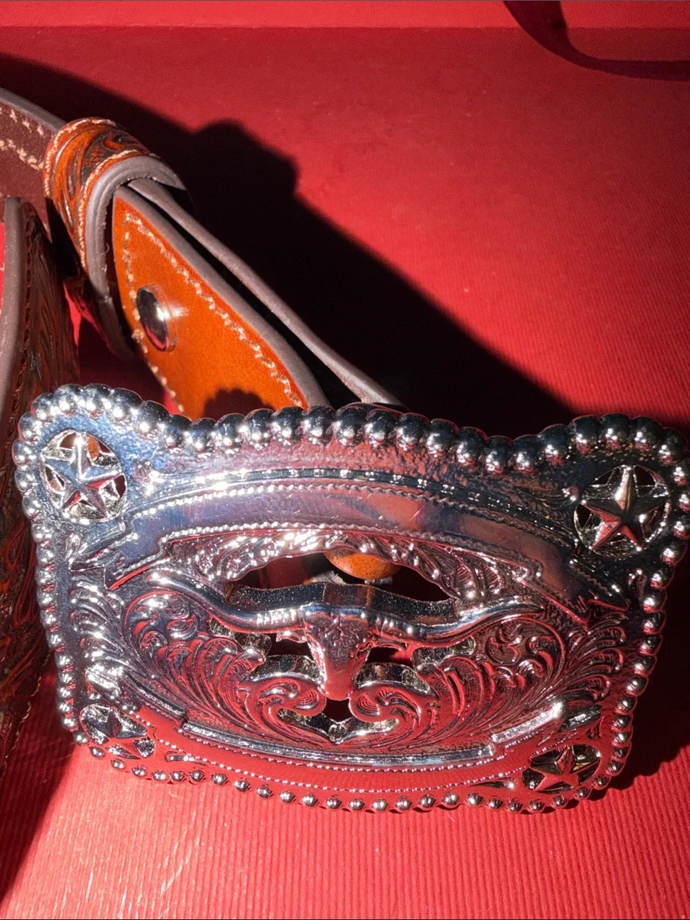 NWOT Nocona Brown Leather Western Belt with Ornate Silver Buckle